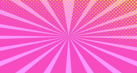 Vintage colorful comic book background. Orange Pink blank bubbles of different shapes. Rays, radial, halftone, dotted effects. For sale banner empty Place for text 1960s. Copy space vector eps10.