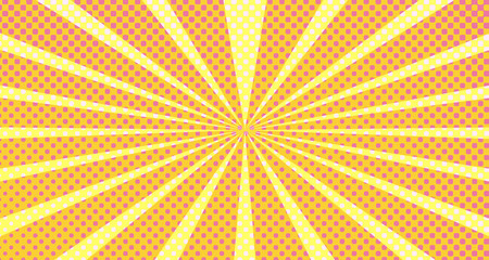 Fototapeta premium Vintage colorful comic book background. Orange Pink blank bubbles of different shapes. Rays, radial, halftone, dotted effects. For sale banner empty Place for text 1960s. Copy space vector eps10.