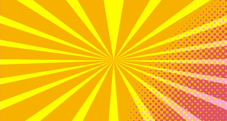 Vintage colorful comic book background. Orange Pink blank bubbles of different shapes. Rays, radial, halftone, dotted effects. For sale banner empty Place for text 1960s. Copy space vector eps10.