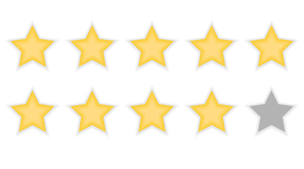 Five golden vector shape review ranking stars. Icon 5 yellow rating ui symbols.