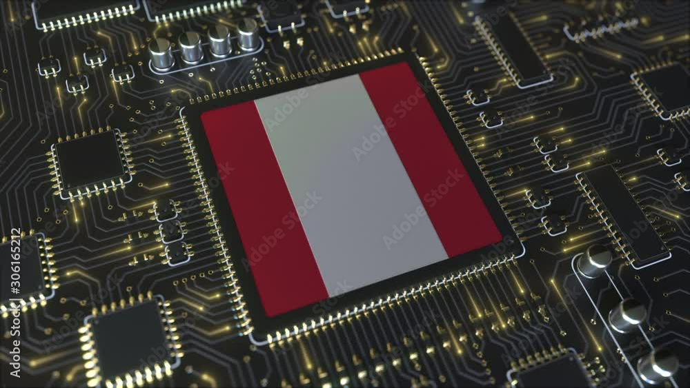 Poster national flag of peru on the operating chipset. peruvian information technology or hardware developm