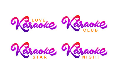 Karaoke set. Collection is a logo, symbol, banner. Advertising night karaoke bar, party, disco bar, night club. Live music. Design template. Vector illustration
