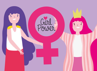 Girls cartoons of power and strong concept vector design