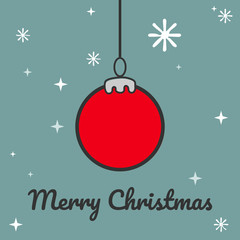 Christmas red ball on blue background Vector illustration