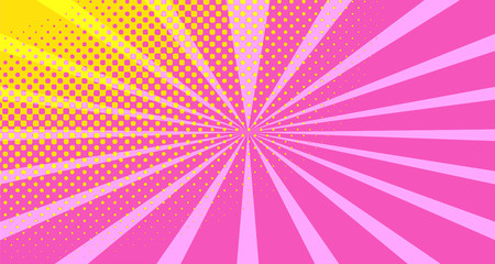 Vintage colorful comic book background. Orange Pink blank bubbles of different shapes. Rays, radial, halftone, dotted effects. For sale banner empty Place for text 1960s. Copy space vector eps10.