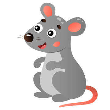 Color image of cartoon mouse on white background. Animals. Vector illustration for kids.