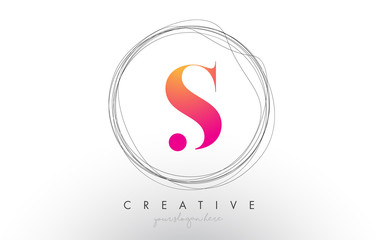 Artistic S Letter Logo Design With Creative Circular Wire Frame around it - obrazy, fototapety, plakaty