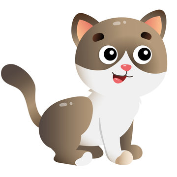 Color image of cute cat on white background. Pets. Vector illustration for kids.