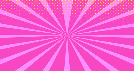 Vintage colorful comic book background. Orange Pink blank bubbles of different shapes. Rays, radial, halftone, dotted effects. For sale banner empty Place for text 1960s. Copy space vector eps10.