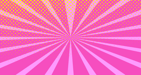 Vintage colorful comic book background. Orange Pink blank bubbles of different shapes. Rays, radial, halftone, dotted effects. For sale banner empty Place for text 1960s. Copy space vector eps10.