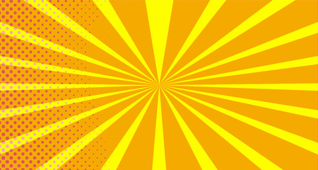 Vintage colorful comic book background. Orange Pink blank bubbles of different shapes. Rays, radial, halftone, dotted effects. For sale banner empty Place for text 1960s. Copy space vector eps10.