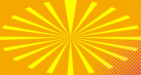 Fototapeta premium Vintage colorful comic book background. Orange Pink blank bubbles of different shapes. Rays, radial, halftone, dotted effects. For sale banner empty Place for text 1960s. Copy space vector eps10.