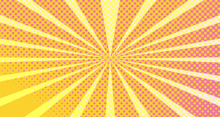 Vintage colorful comic book background. Orange Pink blank bubbles of different shapes. Rays, radial, halftone, dotted effects. For sale banner empty Place for text 1960s. Copy space vector eps10.