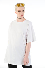 Blank t-shirt mock-up - Cool streetwear fashion girl ready for your design