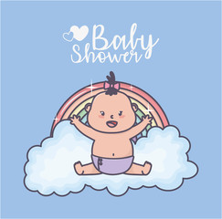 baby shower happy little girl rainbow cloud