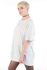 Fototapeta premium Blank t-shirt mock-up - Cool streetwear fashion girl ready for your design