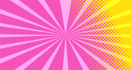Vintage colorful comic book background. Orange Pink blank bubbles of different shapes. Rays, radial, halftone, dotted effects. For sale banner empty Place for text 1960s. Copy space vector eps10.