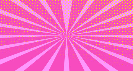 Vintage colorful comic book background. Orange Pink blank bubbles of different shapes. Rays, radial, halftone, dotted effects. For sale banner empty Place for text 1960s. Copy space vector eps10.