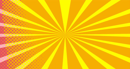 Obraz premium Vintage colorful comic book background. Orange Pink blank bubbles of different shapes. Rays, radial, halftone, dotted effects. For sale banner empty Place for text 1960s. Copy space vector eps10.