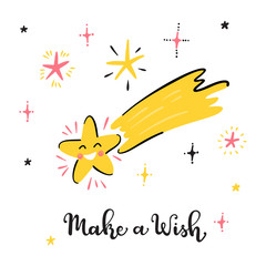 T-shirt Print Design for Kids with Little Cute Falling Star and 