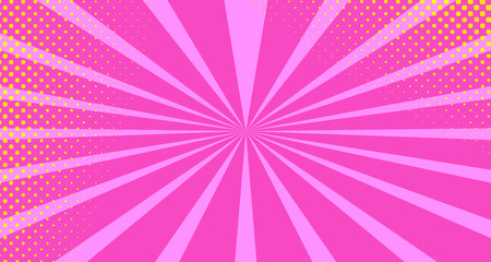 Vintage colorful comic book background. Orange Pink blank bubbles of different shapes. Rays, radial, halftone, dotted effects. For sale banner empty Place for text 1960s. Copy space vector eps10.