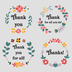 Fototapeta na wymiar Collection of thank you tags with flowers vector