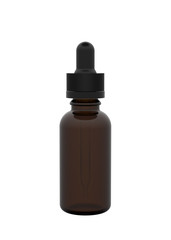 Amber Cosmetic or Medicine Dropper Bottle. 3D rendered Mock Up Isolated on White Background.