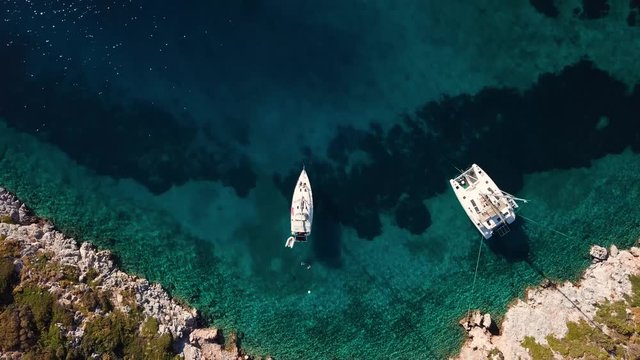 Aerial view of boats anchoring in a bay near Marmaris, Turkey