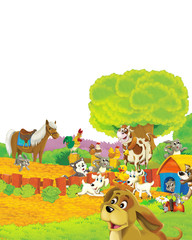 Naklejka premium cartoon scene with dog having fun on the farm on white background - illustration for children