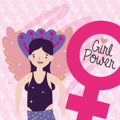 Girl cartoon of power and strong concept vector design