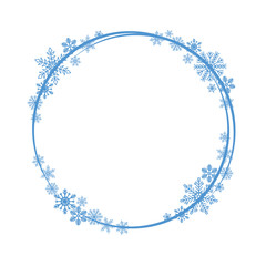 Shiny snowflake circle frame for christmas and new year party greeting card decor. Isolated vector symbol
