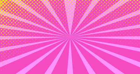 Vintage colorful comic book background. Orange Pink blank bubbles of different shapes. Rays, radial, halftone, dotted effects. For sale banner empty Place for text 1960s. Copy space vector eps10.