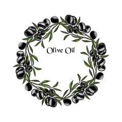 Round composition of black olives. For labels for olive oil. Just add your text and logo.