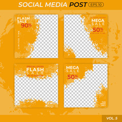 yellow and orange banner transparent editable social media post discount sale templates bundle set for digital marketing and internet marketing. banners social media post. vector EPS 10.
