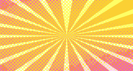 Fototapeta premium Vintage colorful comic book background. Orange Pink blank bubbles of different shapes. Rays, radial, halftone, dotted effects. For sale banner empty Place for text 1960s. Copy space vector eps10.