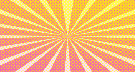 Obraz premium Vintage colorful comic book background. Orange Pink blank bubbles of different shapes. Rays, radial, halftone, dotted effects. For sale banner empty Place for text 1960s. Copy space vector eps10.