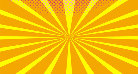 Vintage colorful comic book background. Orange Pink blank bubbles of different shapes. Rays, radial, halftone, dotted effects. For sale banner empty Place for text 1960s. Copy space vector eps10.