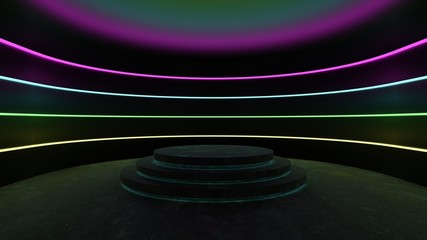 Fototapeta premium Fluorescent Lights Abstract Grunge Concrete Tunnel Room Sci Fi Futuristic Stage Empty Night Background 3D Rendering Illustration
