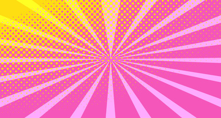 Vintage colorful comic book background. Orange Pink blank bubbles of different shapes. Rays, radial, halftone, dotted effects. For sale banner empty Place for text 1960s. Copy space vector eps10.