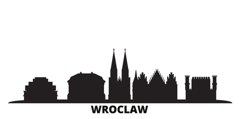 Poland, Wroclaw city skyline isolated vector illustration. Poland, Wroclaw travel cityscape with landmarks - obrazy, fototapety, plakaty