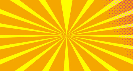 Vintage colorful comic book background. Orange Pink blank bubbles of different shapes. Rays, radial, halftone, dotted effects. For sale banner empty Place for text 1960s. Copy space vector eps10.