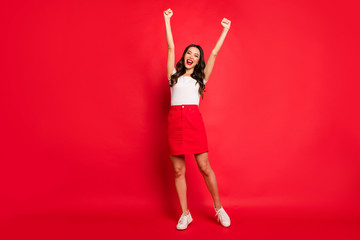 Full length body size view of her she nice gorgeous attractive lovely cheerful cheery ecstatic...