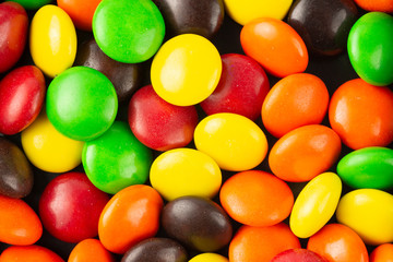 Closeup top view of colorful candies.