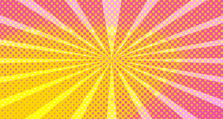 Fototapeta premium Vintage colorful comic book background. Orange Pink blank bubbles of different shapes. Rays, radial, halftone, dotted effects. For sale banner empty Place for text 1960s. Copy space vector eps10.