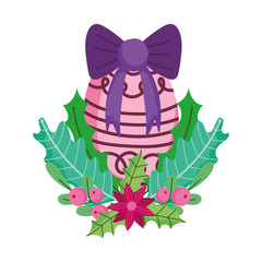 merry christmas celebration ball flower bow leaves