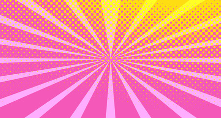 Vintage colorful comic book background. Orange Pink blank bubbles of different shapes. Rays, radial, halftone, dotted effects. For sale banner empty Place for text 1960s. Copy space vector eps10.