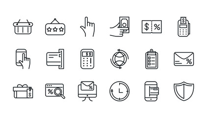 shopping commercial icons set line style