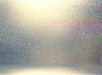 Sparkles wall and floor texture. Shimmer cool 3d background. Magical silver glitter room illustration. Brilliance shine.