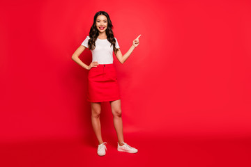 Full length body size view of her she nice attractive pretty lovely cheerful cheery wavy-haired...