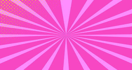 Vintage colorful comic book background. Orange Pink blank bubbles of different shapes. Rays, radial, halftone, dotted effects. For sale banner empty Place for text 1960s. Copy space vector eps10.